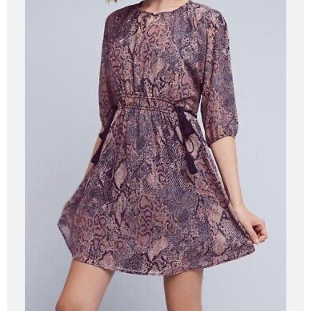 Anthropologie (Floreat) Zharah Peasant Dress Purple Motif Sz Small #1072